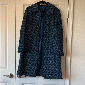 Marni Teal Herringbone Tweed Coat
